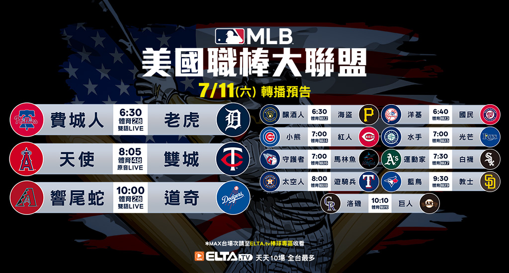 MLB 美國職棒大聯盟 - 天天10場直播鎖定ELTA.tv