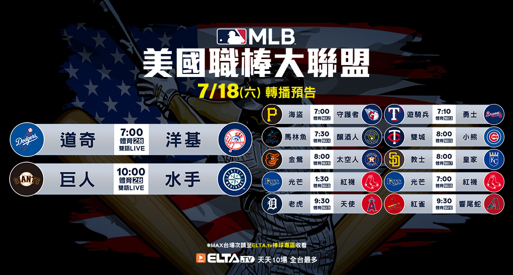 MLB 美國職棒大聯盟 - 天天10場直播鎖定ELTA.tv