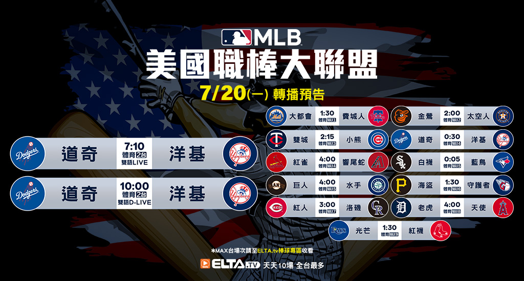 MLB 美國職棒大聯盟 - 天天10場直播鎖定ELTA.tv