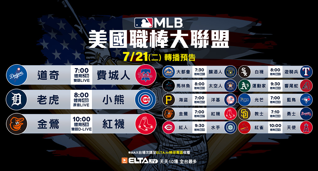 MLB 美國職棒大聯盟 - 天天10場直播鎖定ELTA.tv
