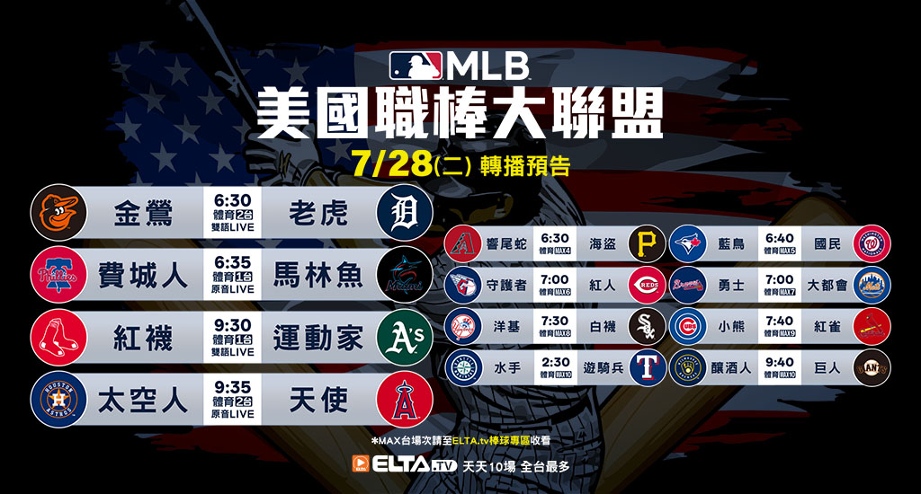 MLB 美國職棒大聯盟 - 天天10場直播鎖定ELTA.tv