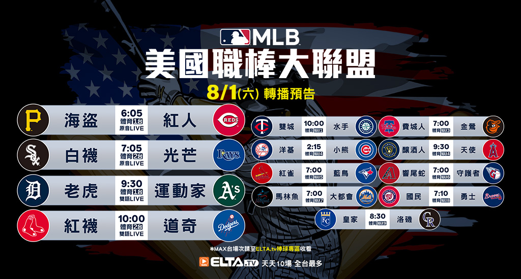 MLB 美國職棒大聯盟 - 天天10場直播鎖定ELTA.tv