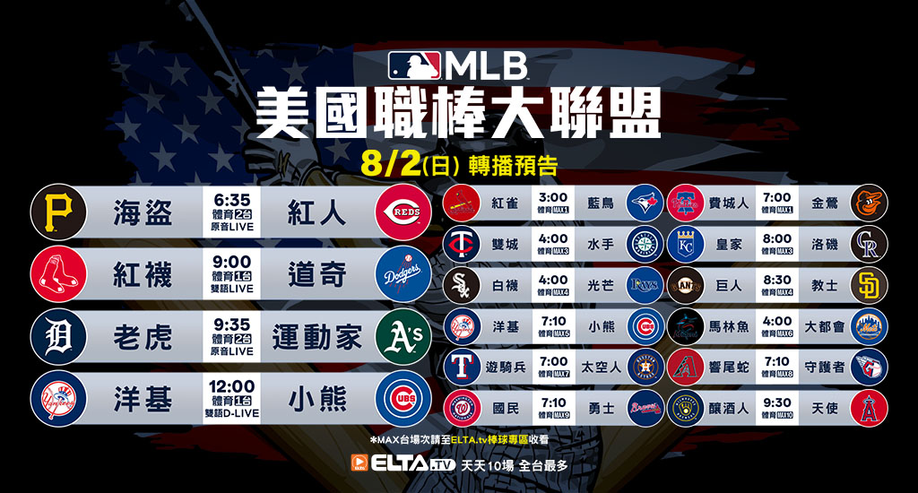 MLB 美國職棒大聯盟 - 天天10場直播鎖定ELTA.tv