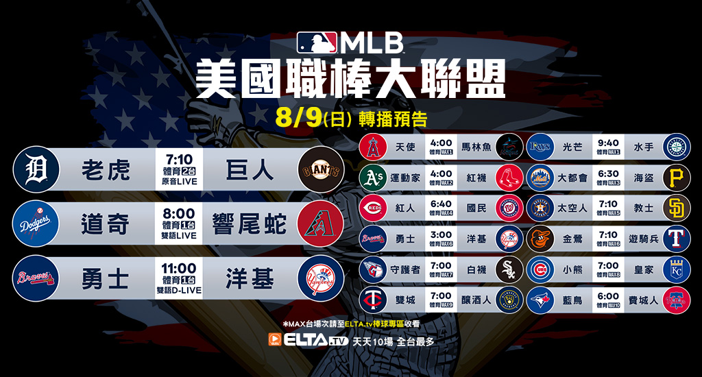 MLB 美國職棒大聯盟 - 天天10場直播鎖定ELTA.tv