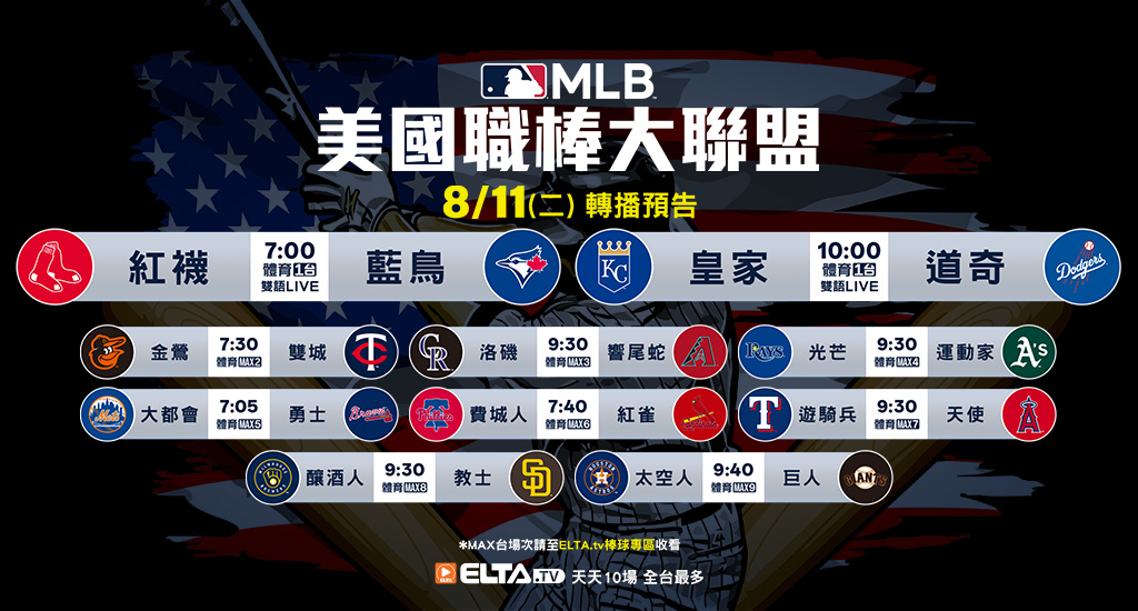 MLB 美國職棒大聯盟 - 天天10場直播鎖定ELTA.tv