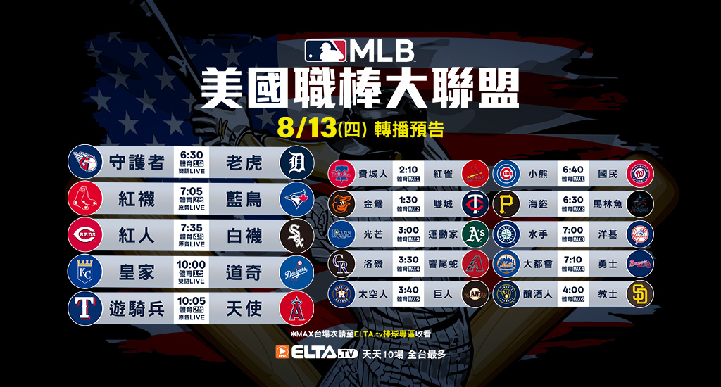 MLB 美國職棒大聯盟 - 天天10場直播鎖定ELTA.tv
