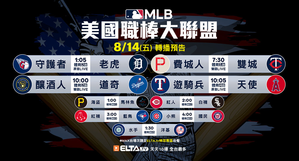MLB 美國職棒大聯盟 - 天天10場直播鎖定ELTA.tv