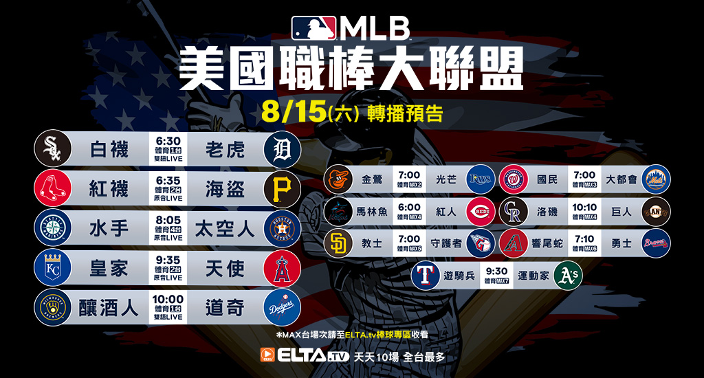 MLB 美國職棒大聯盟 - 天天10場直播鎖定ELTA.tv