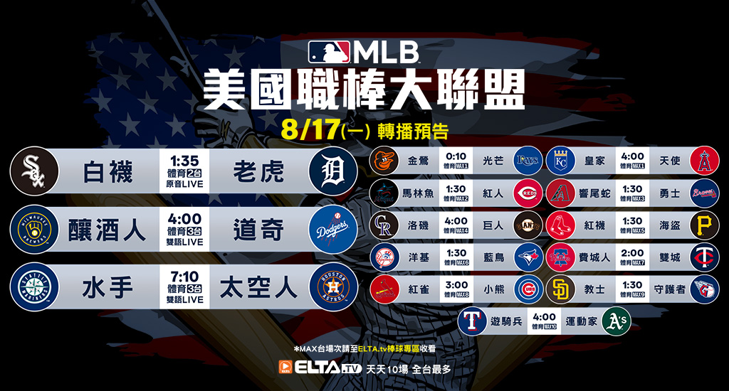 MLB 美國職棒大聯盟 - 天天10場直播鎖定ELTA.tv