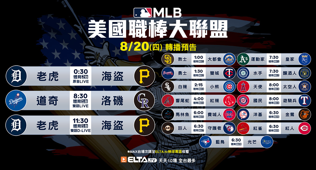 MLB 美國職棒大聯盟 - 天天10場直播鎖定ELTA.tv