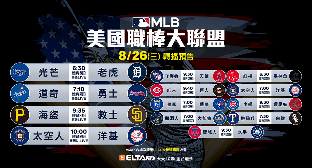 MLB 美國職棒大聯盟 - 天天10場直播鎖定ELTA.tv