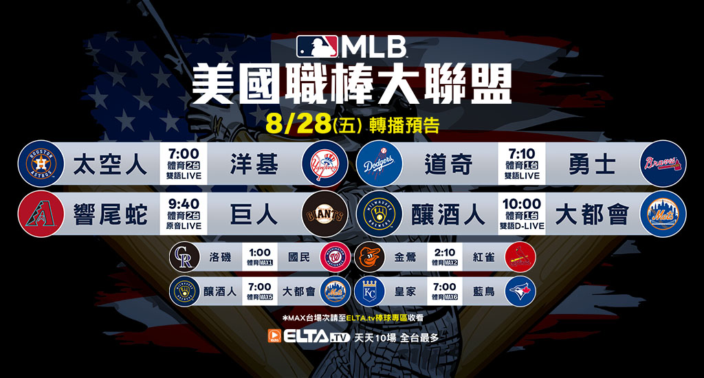 MLB 美國職棒大聯盟 - 天天10場直播鎖定ELTA.tv