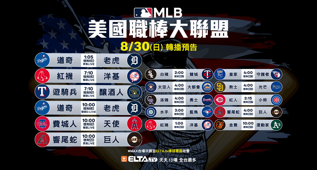 MLB 美國職棒大聯盟 - 天天10場直播鎖定ELTA.tv