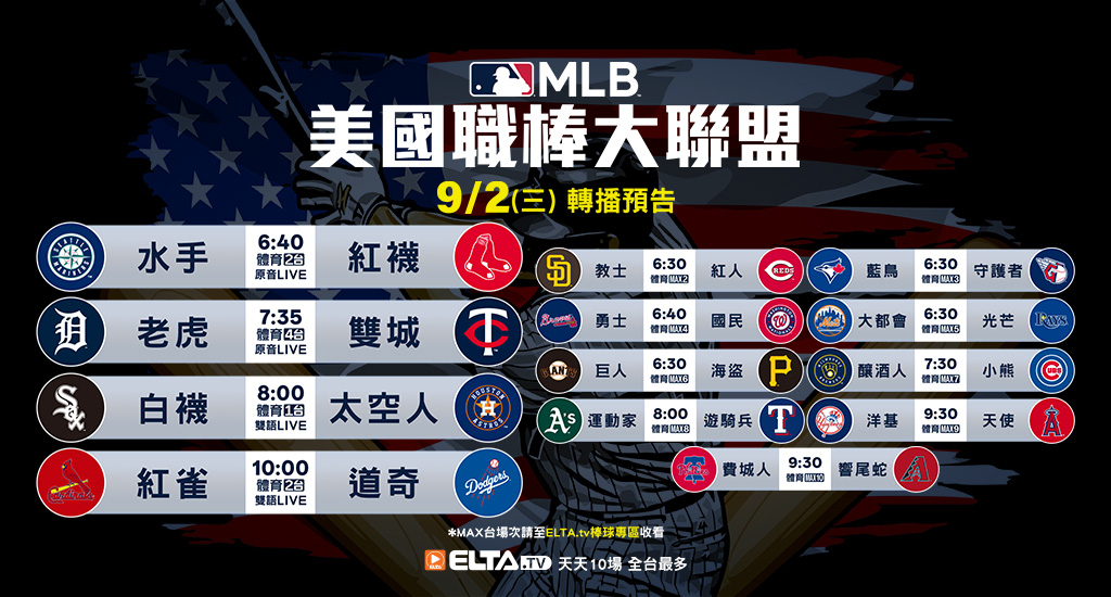 MLB 美國職棒大聯盟 - 天天10場直播鎖定ELTA.tv