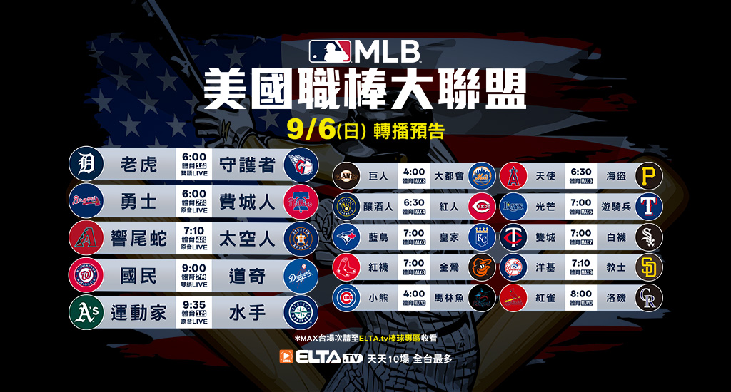 MLB 美國職棒大聯盟 - 天天10場直播鎖定ELTA.tv