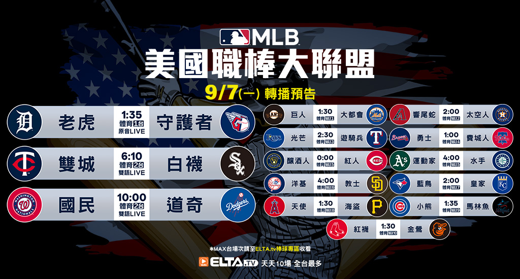 MLB 美國職棒大聯盟 - 天天10場直播鎖定ELTA.tv
