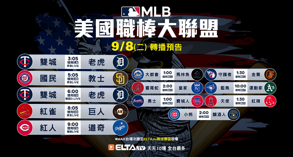 MLB 美國職棒大聯盟 - 天天10場直播鎖定ELTA.tv