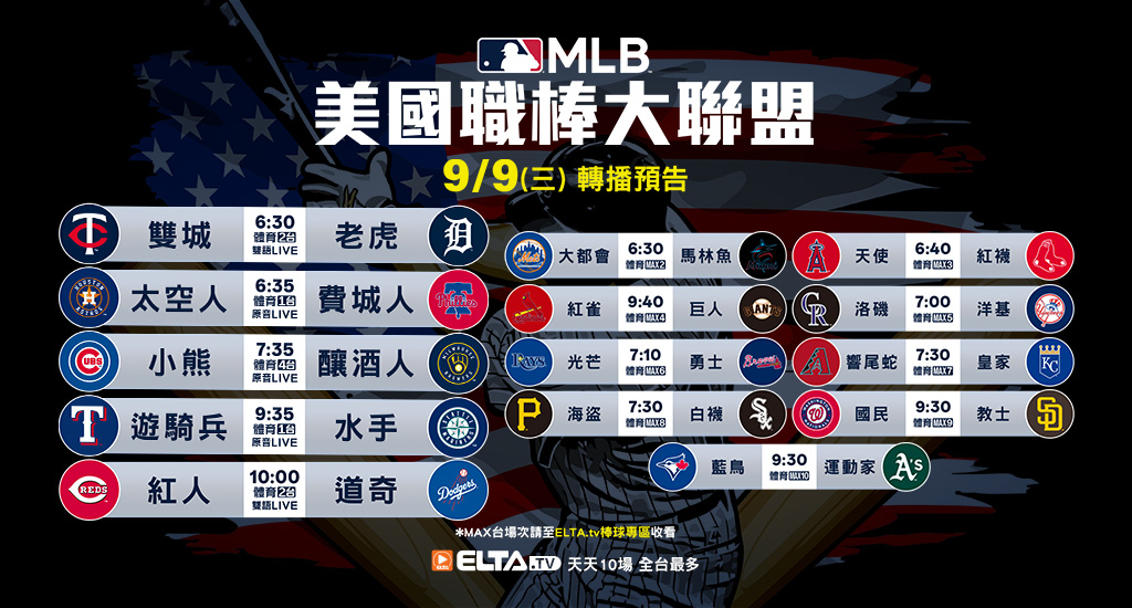 MLB 美國職棒大聯盟 - 天天10場直播鎖定ELTA.tv