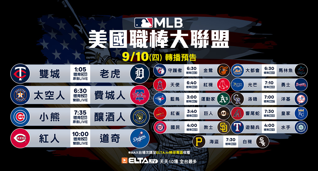 MLB 美國職棒大聯盟 - 天天10場直播鎖定ELTA.tv