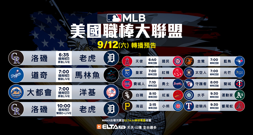 MLB 美國職棒大聯盟 - 天天10場直播鎖定ELTA.tv