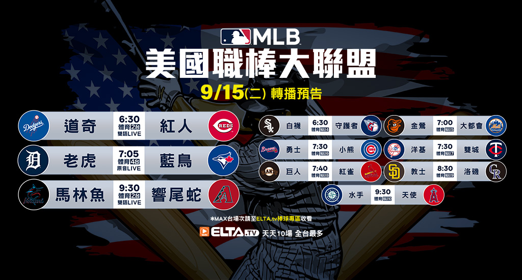 MLB 美國職棒大聯盟 - 天天10場直播鎖定ELTA.tv