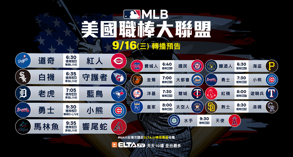 MLB 美國職棒大聯盟 - 天天10場直播鎖定ELTA.tv