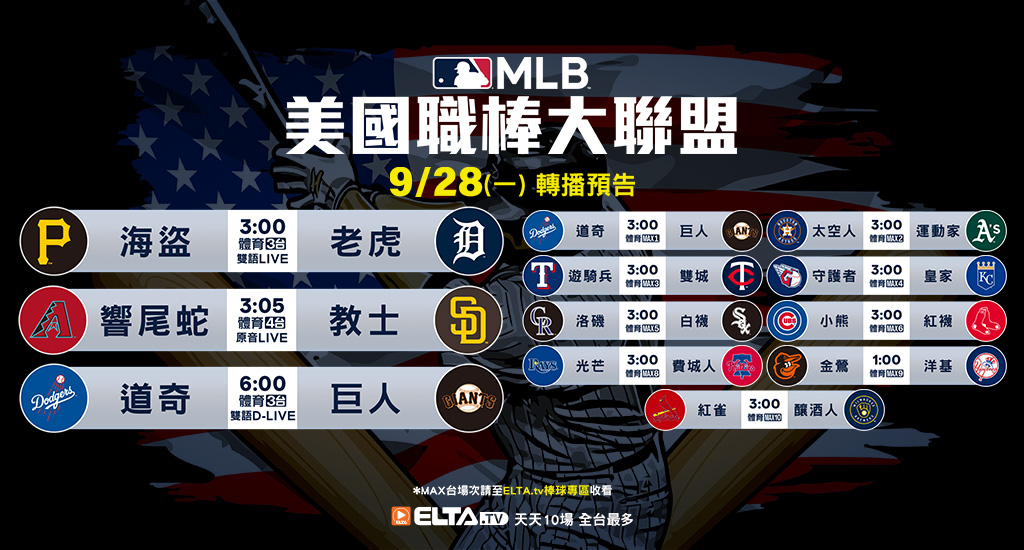 MLB 美國職棒大聯盟 - 天天10場直播鎖定ELTA.tv