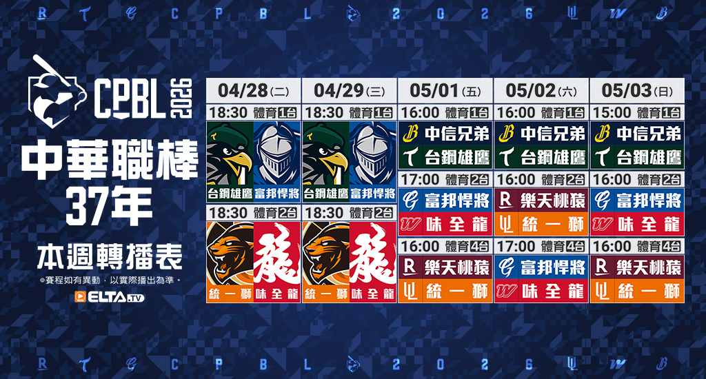 中華職棒37年 台鋼/富邦/味全/統一主場鎖定愛爾達