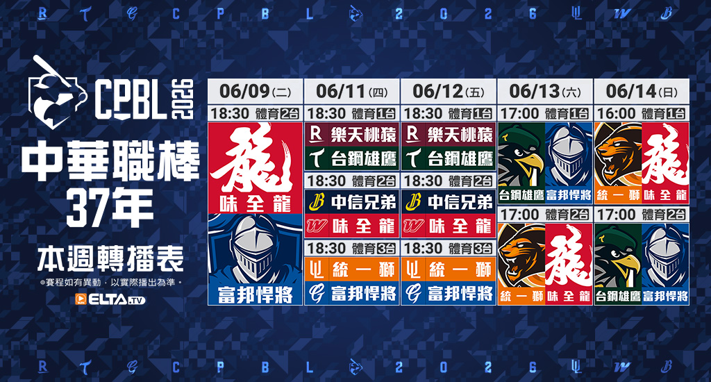 中華職棒37年 台鋼/富邦/味全/統一主場鎖定愛爾達