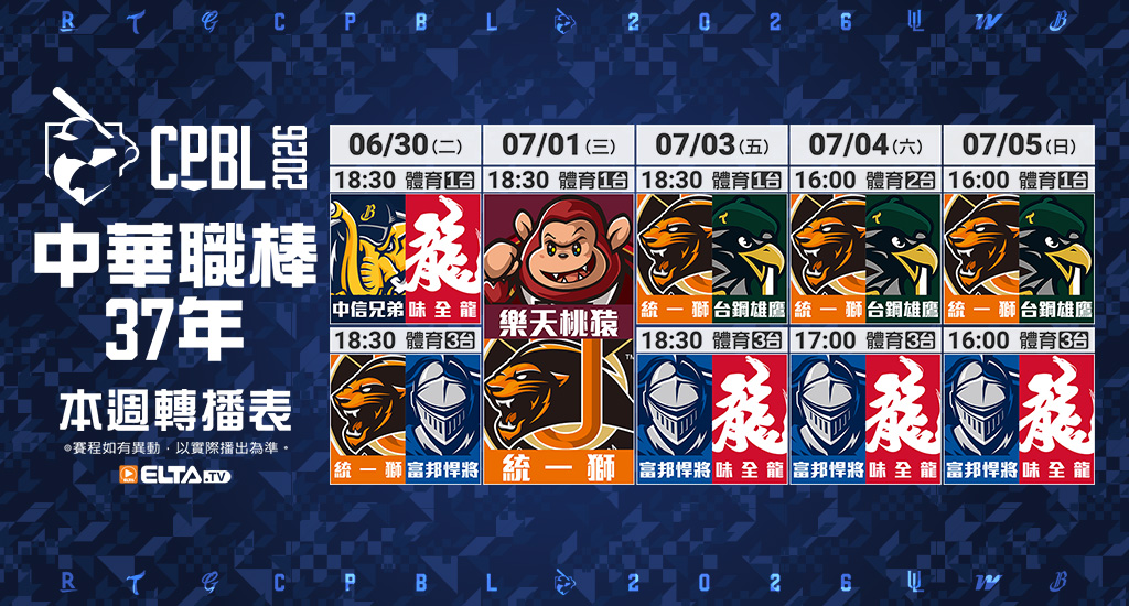 中華職棒37年 台鋼/富邦/味全/統一主場鎖定愛爾達