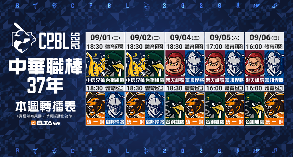 中華職棒37年 台鋼/富邦/味全/統一主場鎖定愛爾達