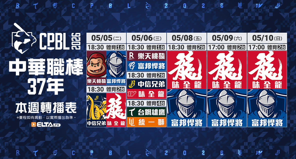 中華職棒37年 台鋼/富邦/味全/統一主場鎖定愛爾達