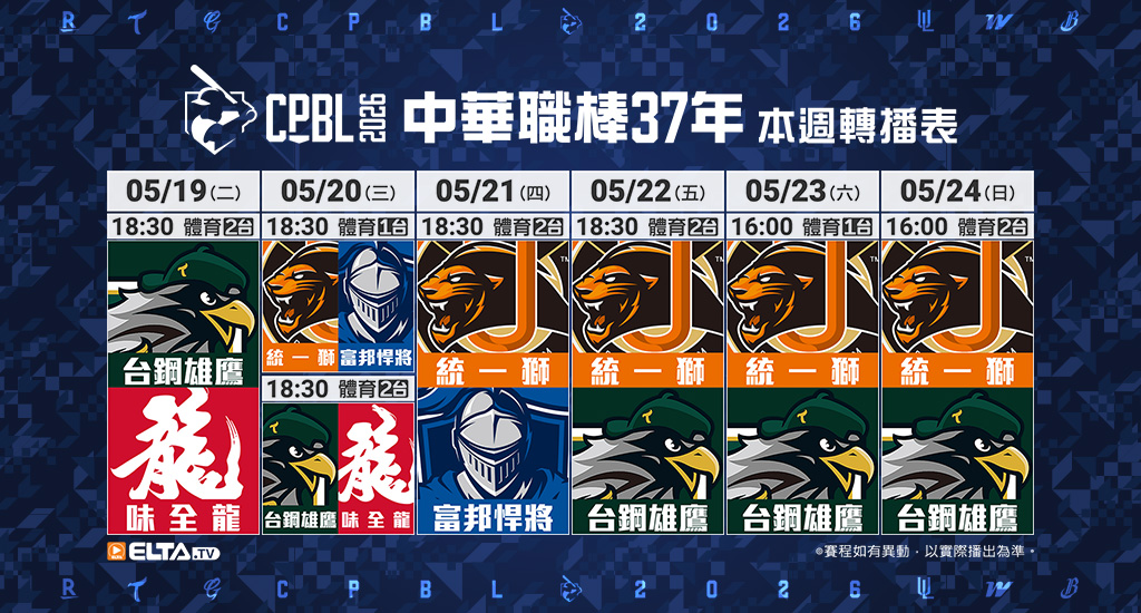 中華職棒37年 台鋼/富邦/味全/統一主場鎖定愛爾達