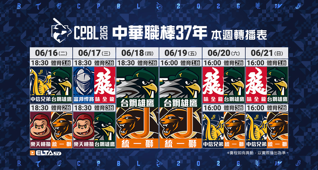 中華職棒37年 台鋼/富邦/味全/統一主場鎖定愛爾達