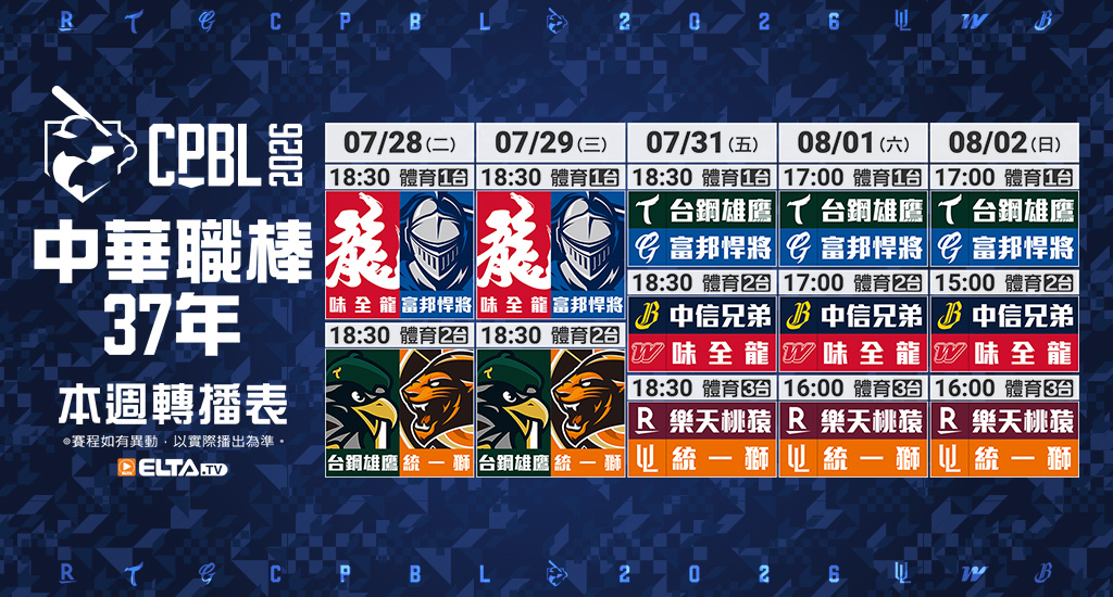 中華職棒37年 台鋼/富邦/味全/統一主場鎖定愛爾達