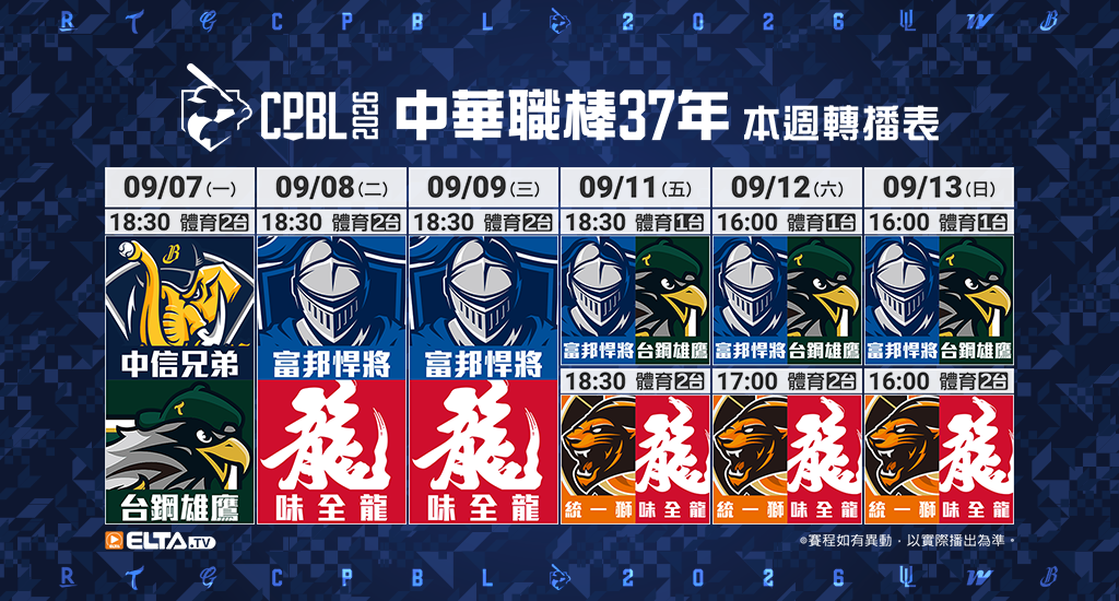 中華職棒37年 台鋼/富邦/味全/統一主場鎖定愛爾達