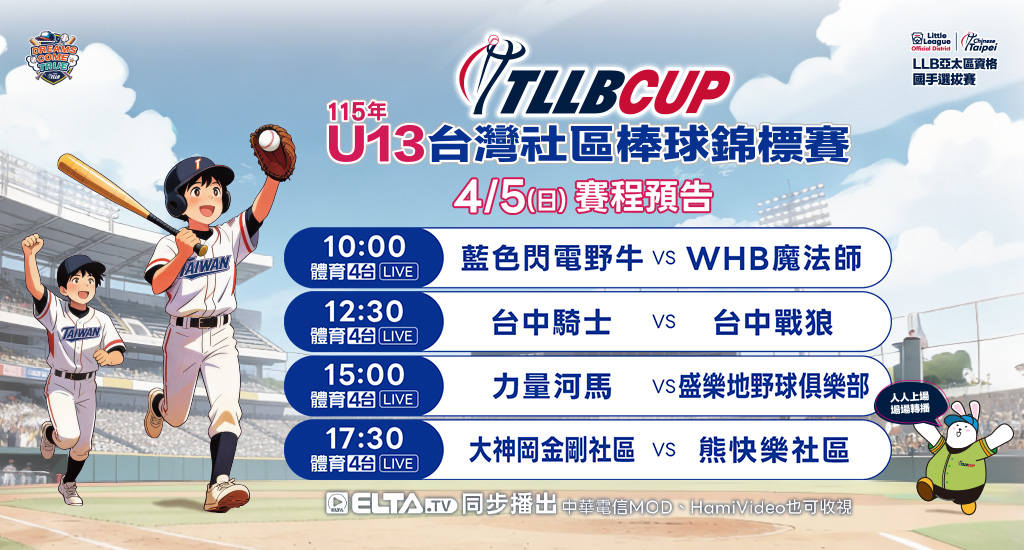 TLLBCUP U13社區棒球 鎖定愛爾達體育4台