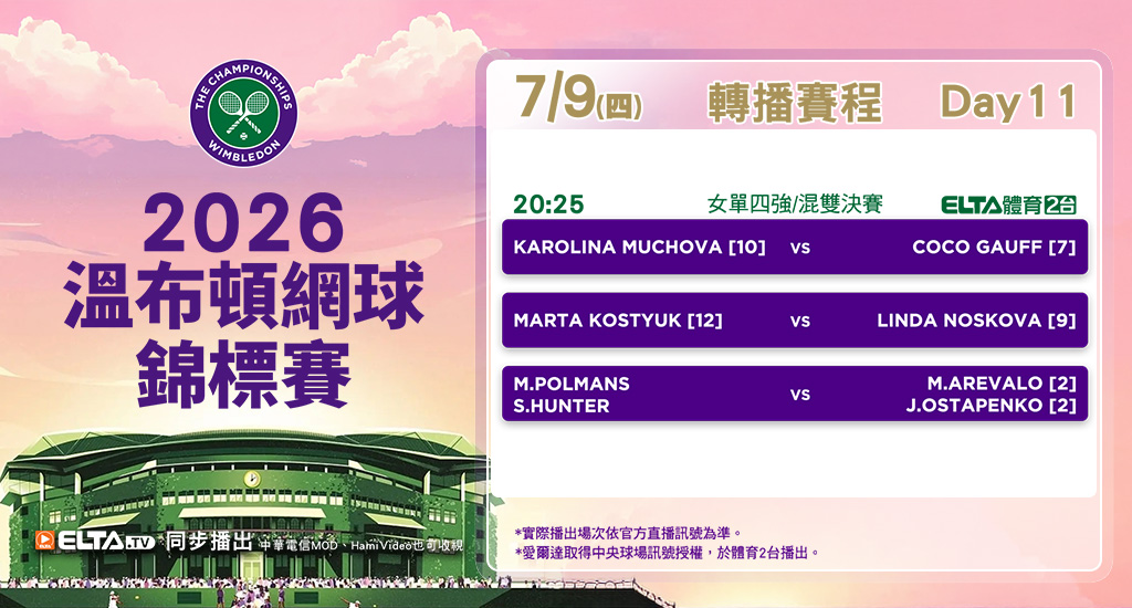 2026 溫布頓網球錦標賽 鎖定體育2台