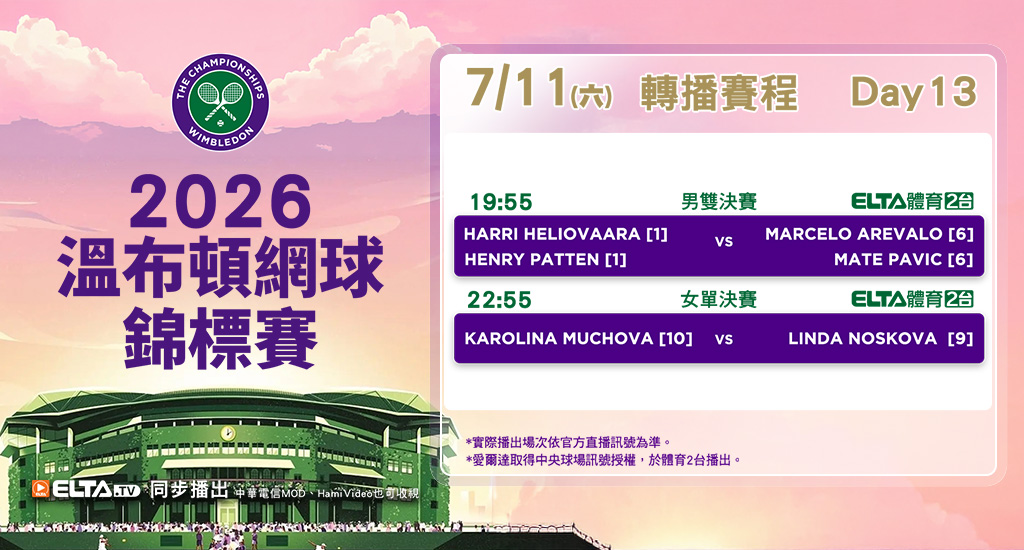 2026 溫布頓網球錦標賽 鎖定體育2台