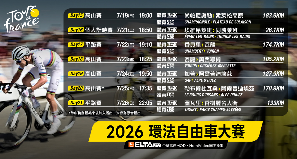 2026 環法自由車大賽 鎖定愛爾達電視