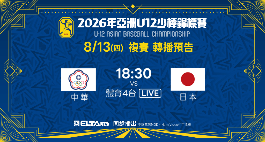 U12亞洲少棒中華隊場次 鎖定愛爾達
