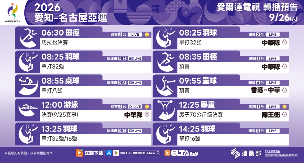 2026 愛知-名古屋亞運 鎖定愛爾達電視