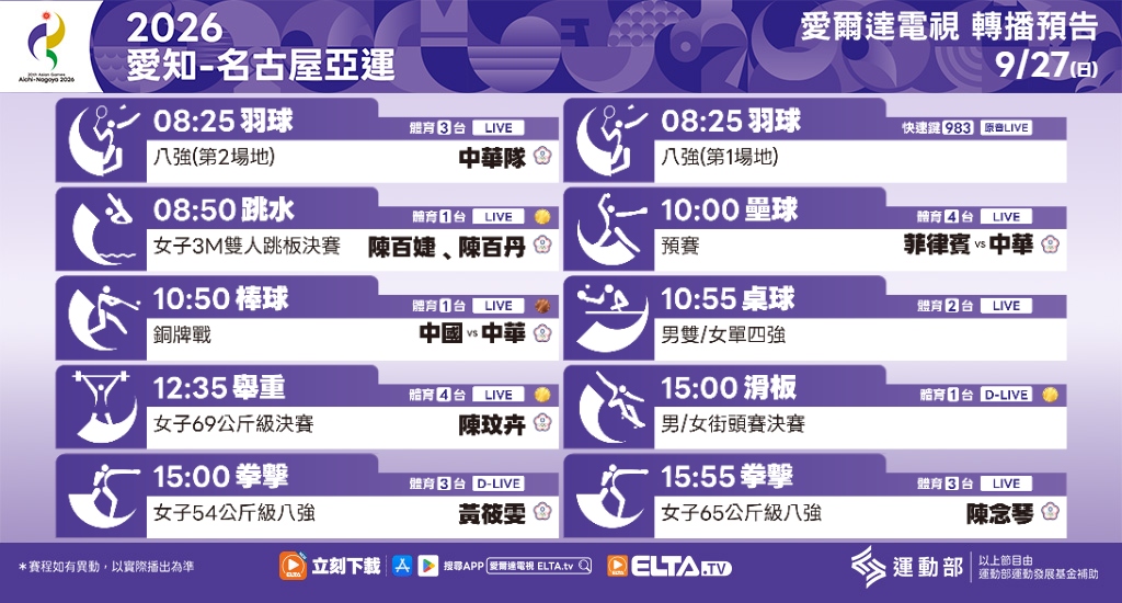 2026 愛知-名古屋亞運 鎖定愛爾達電視