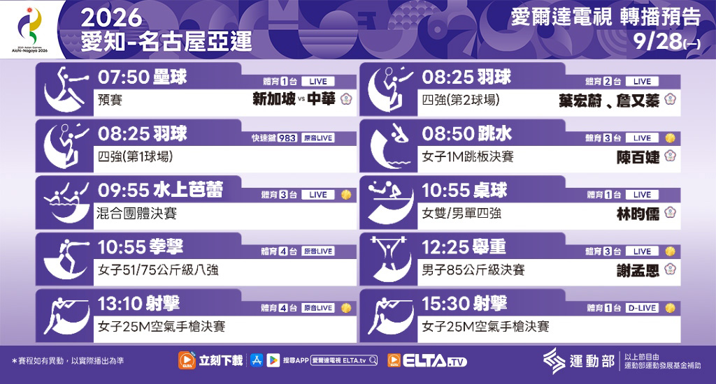 2026 愛知-名古屋亞運 鎖定愛爾達電視