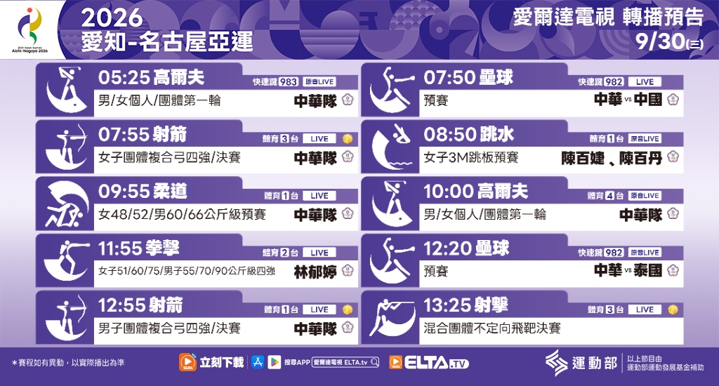 2026 愛知-名古屋亞運 鎖定愛爾達電視