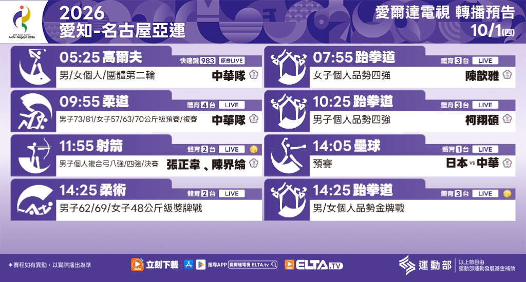 2026 愛知-名古屋亞運 鎖定愛爾達電視