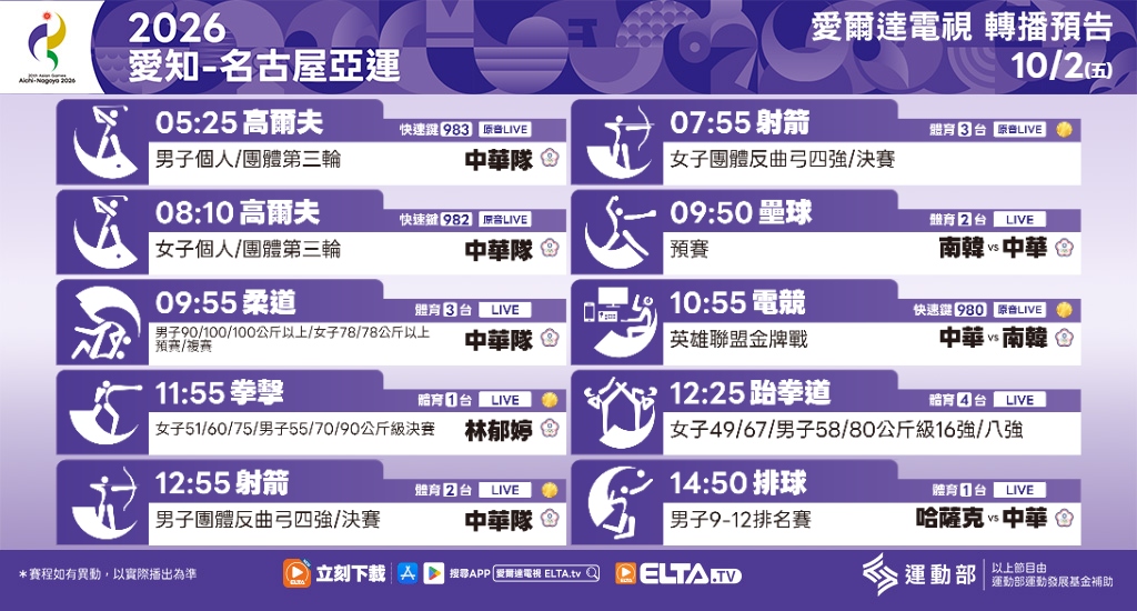 2026 愛知-名古屋亞運 鎖定愛爾達電視