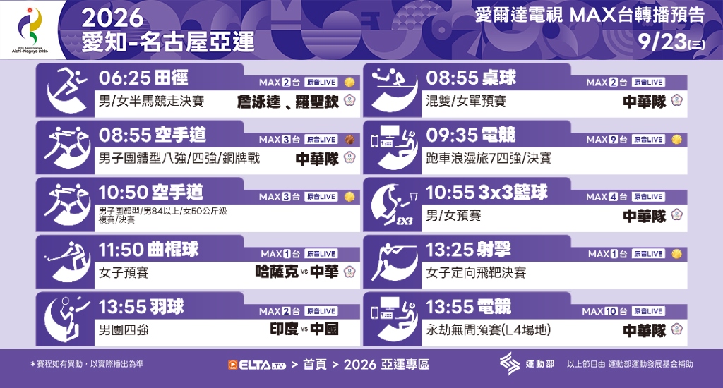 2026 愛知-名古屋亞運 鎖定愛爾達電視