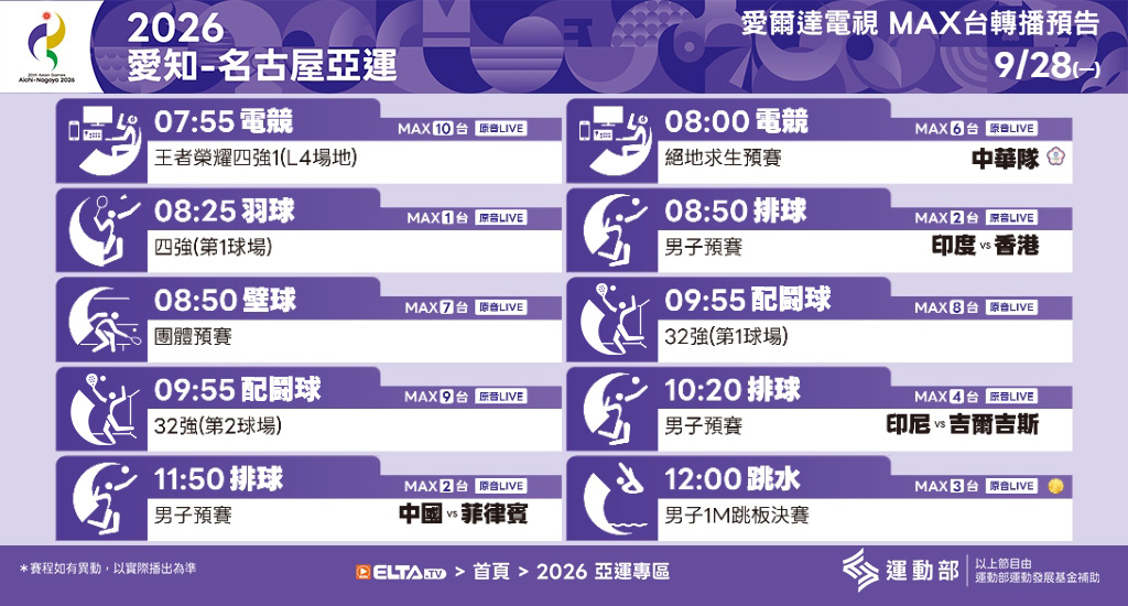 2026 愛知-名古屋亞運 鎖定愛爾達電視