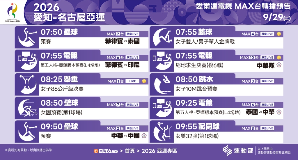2026 愛知-名古屋亞運 鎖定愛爾達電視